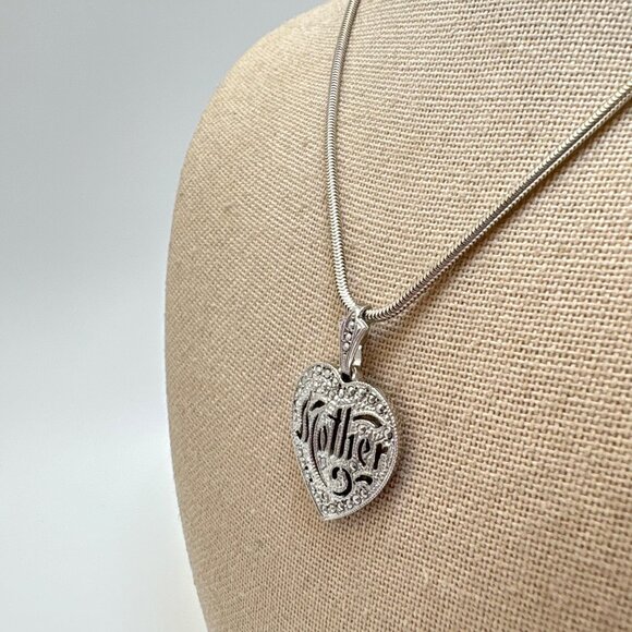 VTG Solid Sterling Silver 925 Mother Heart Pendant Necklace Size 18" Length - Picture 3 of 14